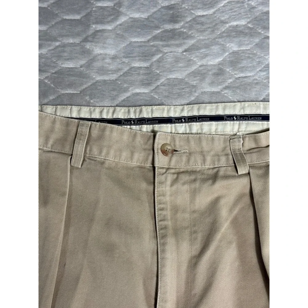 Vintage Polo Ralph Lauren Pleated Chino Pants Mens 35x31 Khaki Made in USA Tan